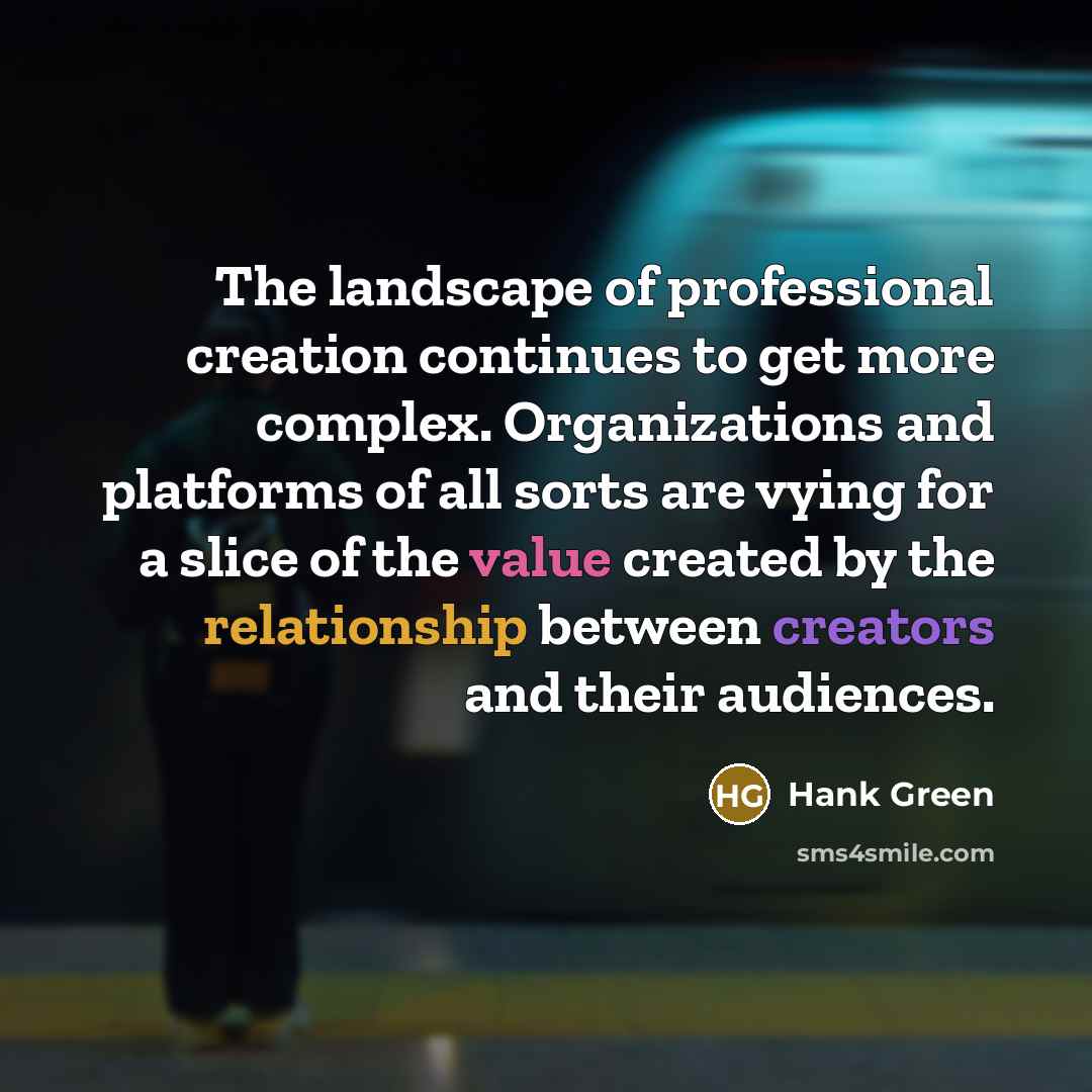 “The landscape of professional creation continues to get more complex.…” quote by Hank Green