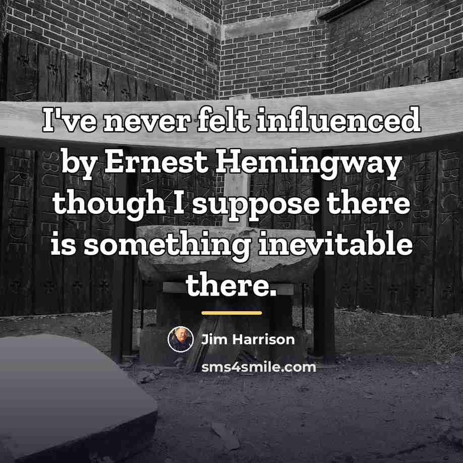“I've never felt influenced by Ernest Hemingway though I suppose…” quote by Jim Harrison
