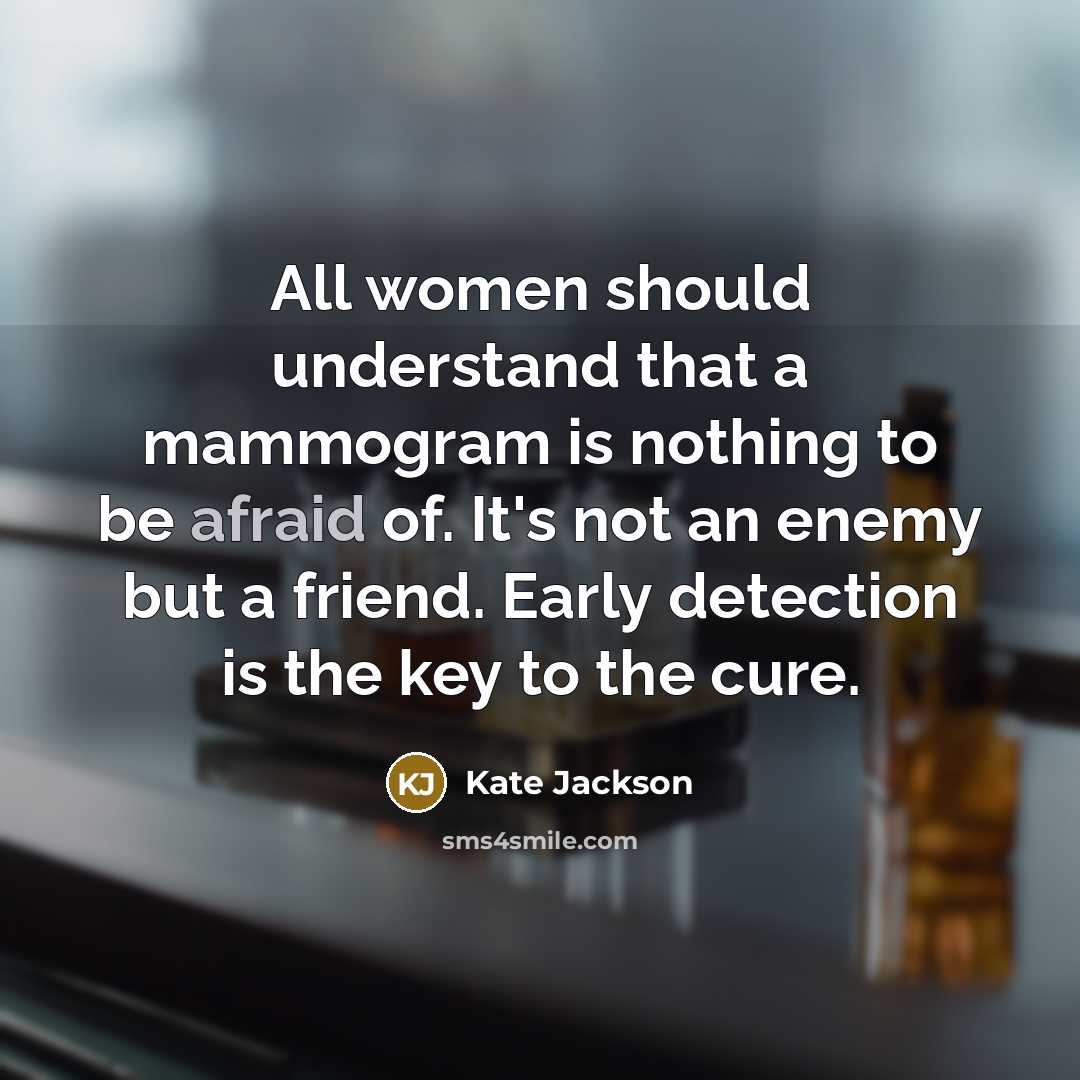 “All women should understand that a mammogram is nothing to…” quote by Kate Jackson