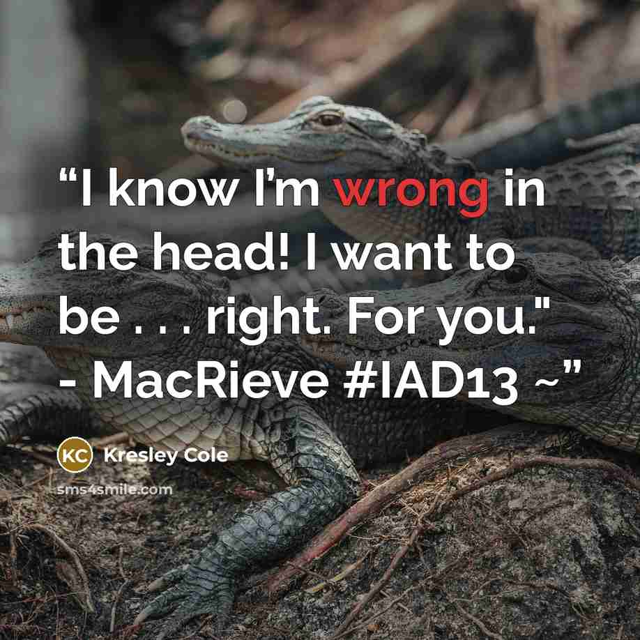 “I know I’m wrong in the head! I want to be . . . right. For you." - MacRieve ‎#IAD13 ~” quote by Kresley Cole
