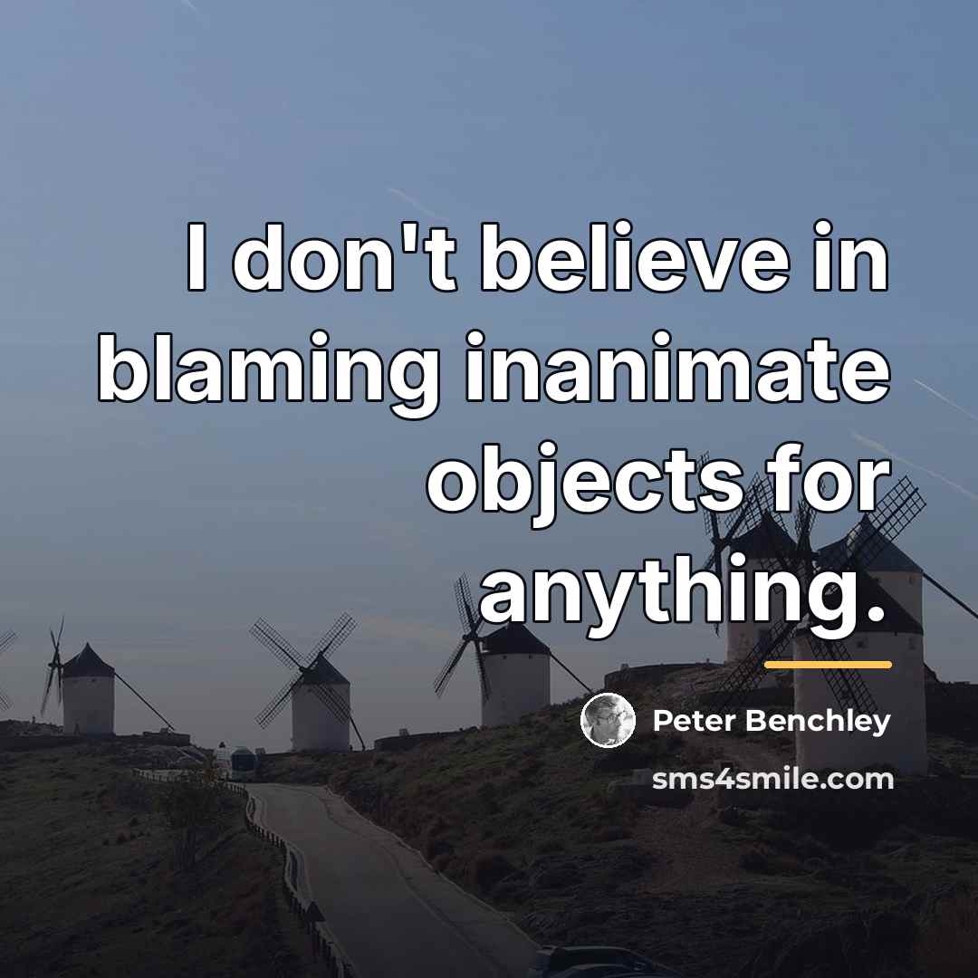 “I don't believe in blaming inanimate objects for anything.…” quote by Peter Benchley