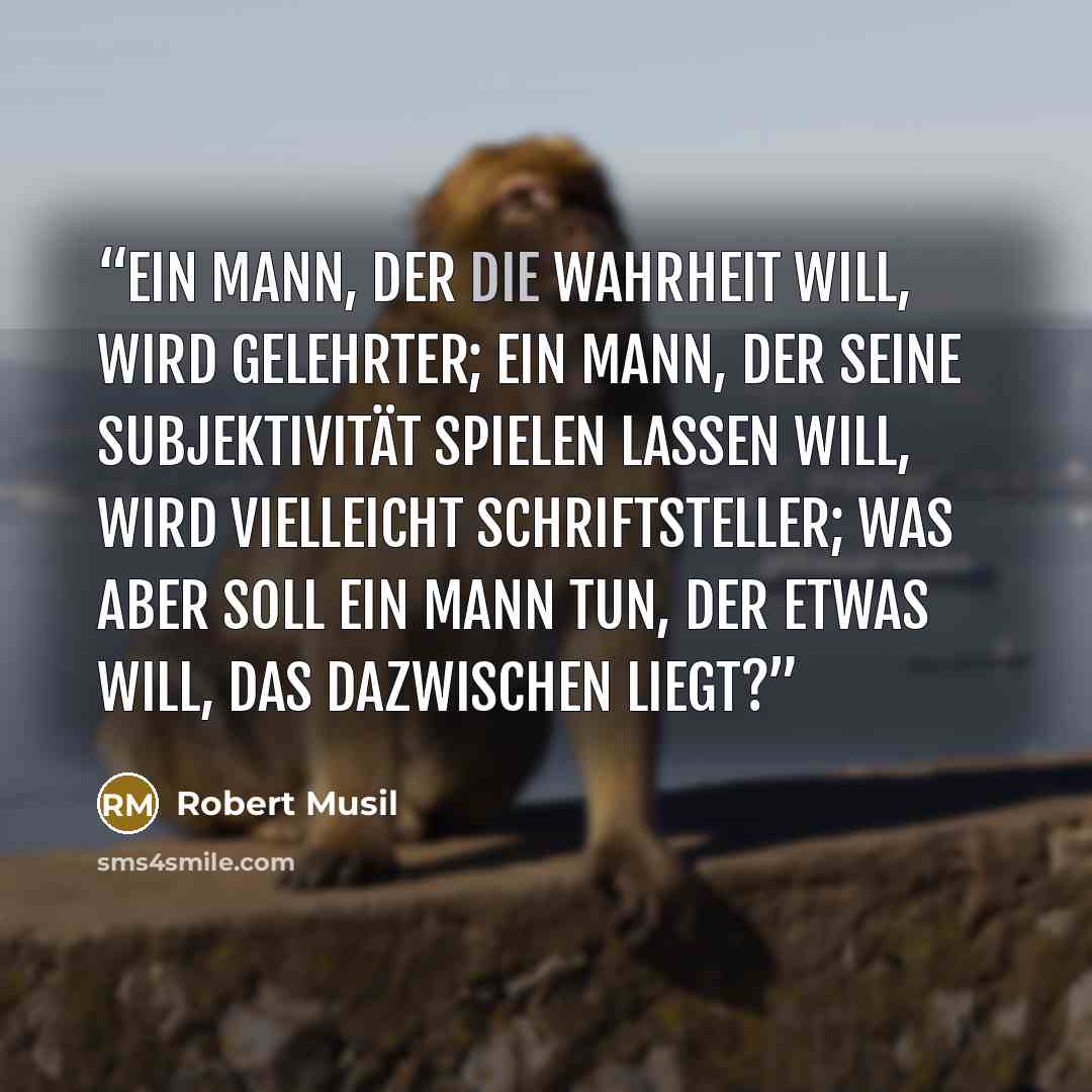 “Ein Mann, der die Wahrheit will, wird Gelehrter; ein Mann, der seine Subjektivität spielen lassen will, wird vielleicht Schriftsteller; was aber soll ein Mann tun, der etwas will, das dazwischen liegt?” quote by Robert Musil