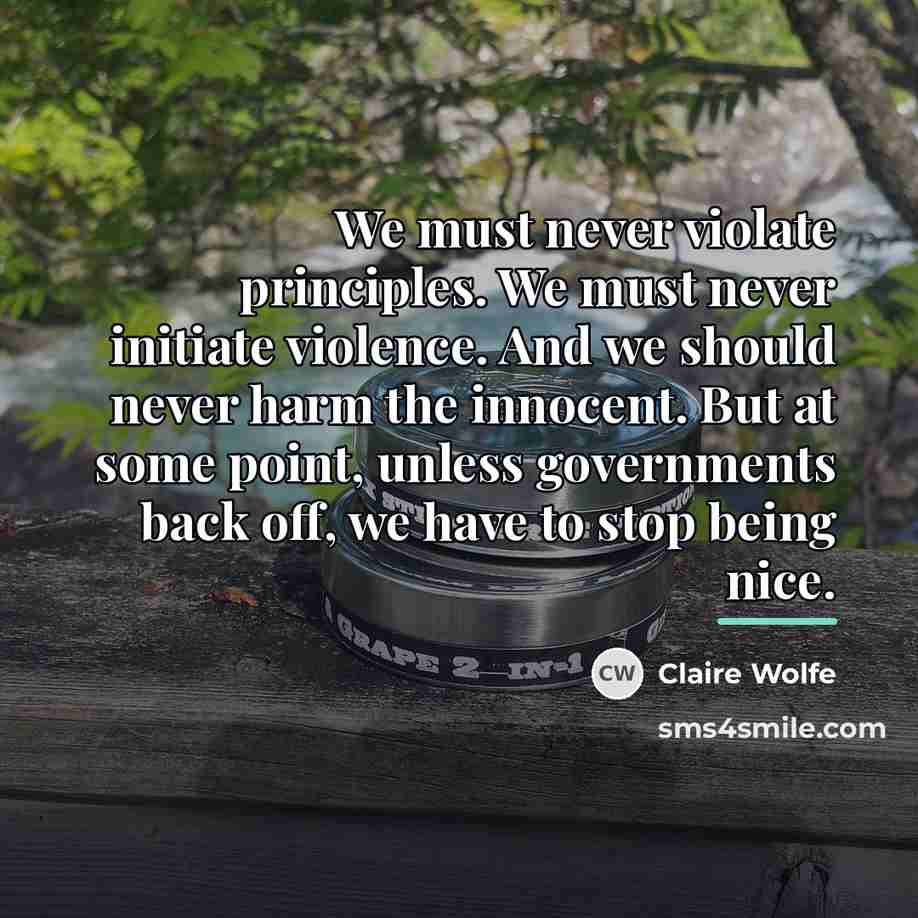 “We must never violate principles. We must never initiate violence.…” quote by Claire Wolfe