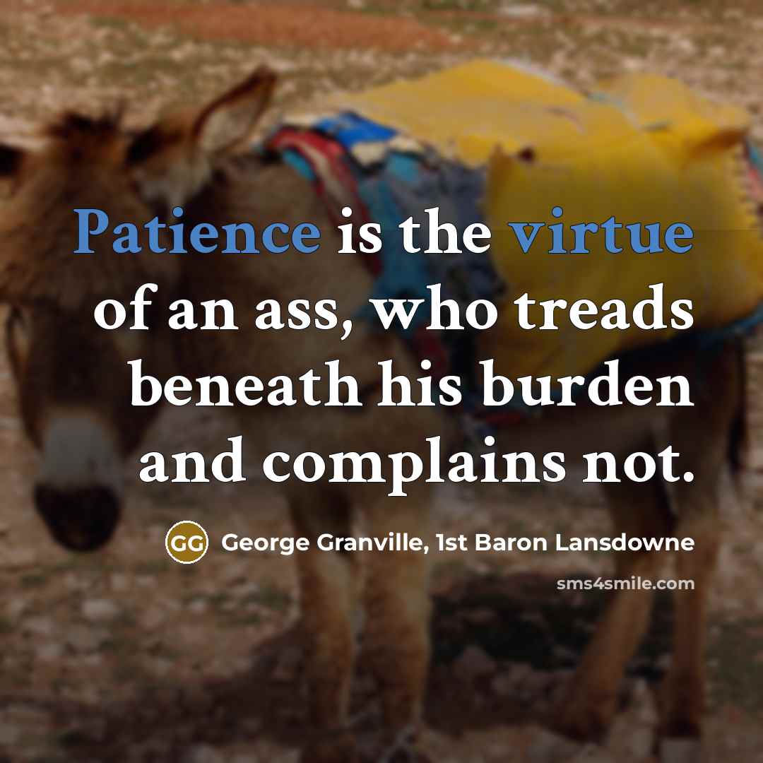 “Patience is the virtue of an ass, who treads beneath…” quote by George Granville, 1st Baron Lansdowne