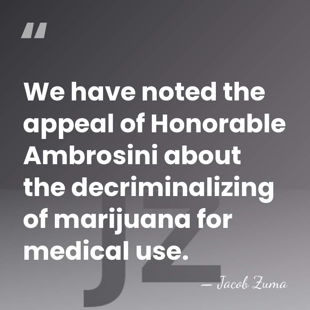 We have noted the appeal of Honorable Ambrosini about the decriminalizing of&hellip; - Jacob Zuma