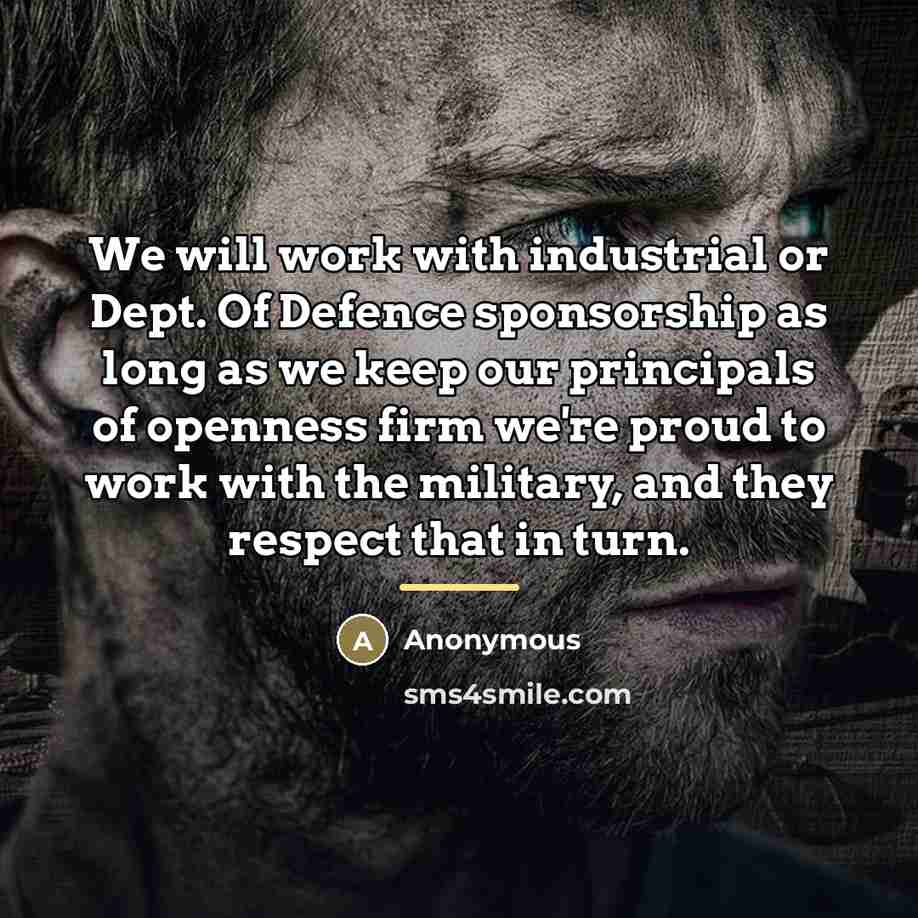 “We will work with industrial or Dept. Of Defence sponsorship…” quote by Anonymous