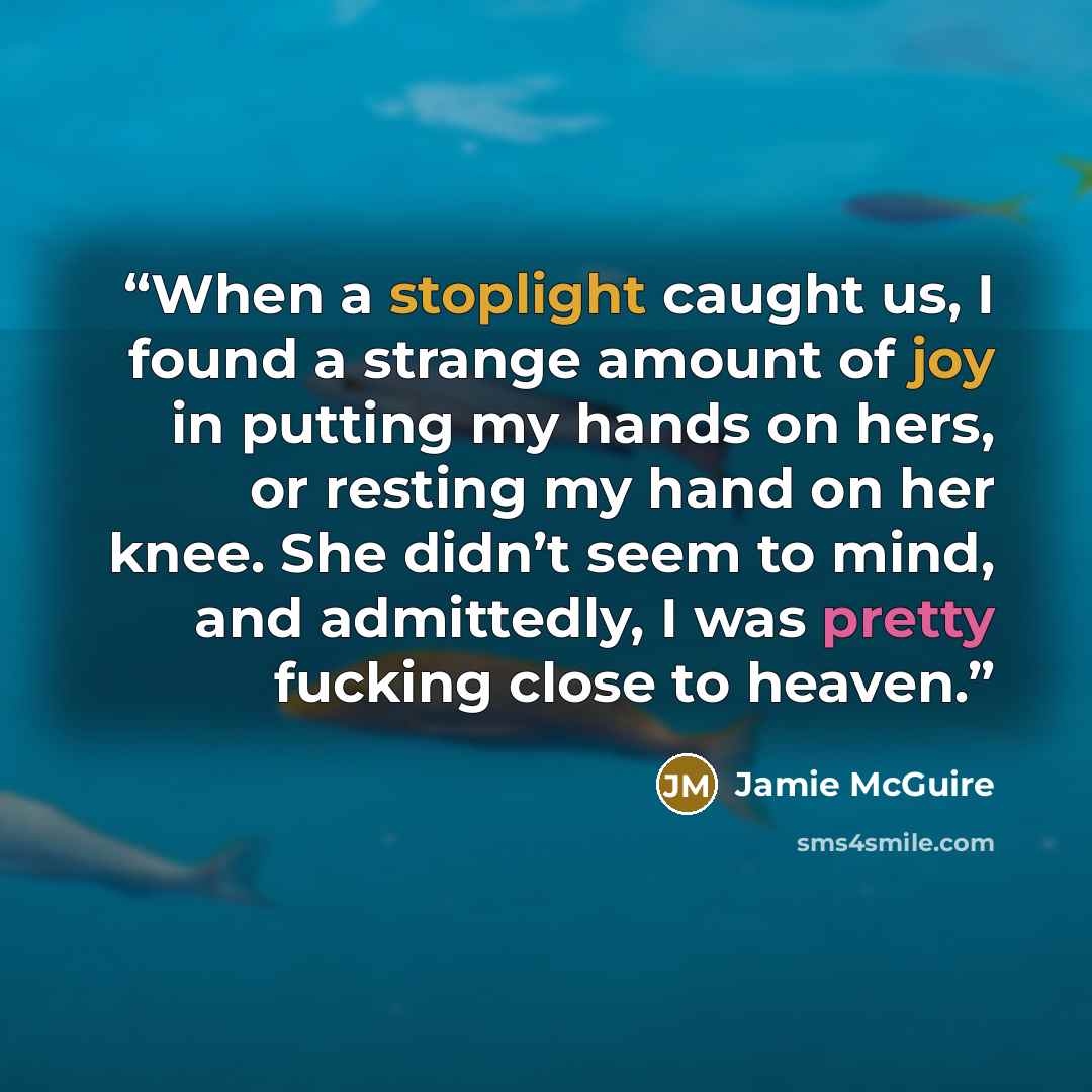 “When a stoplight caught us, I found a strange amount of joy in putting my hands on hers, or resting my hand on her knee. She didn’t seem to mind, and admittedly, I was pretty fucking close to heaven.” quote by Jamie McGuire