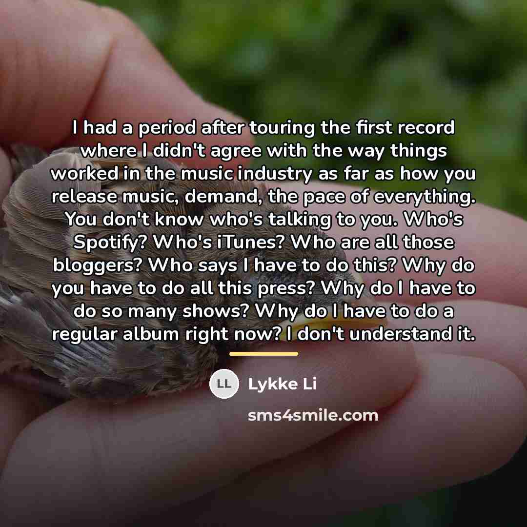 “I had a period after touring the first record where…” quote by Lykke Li