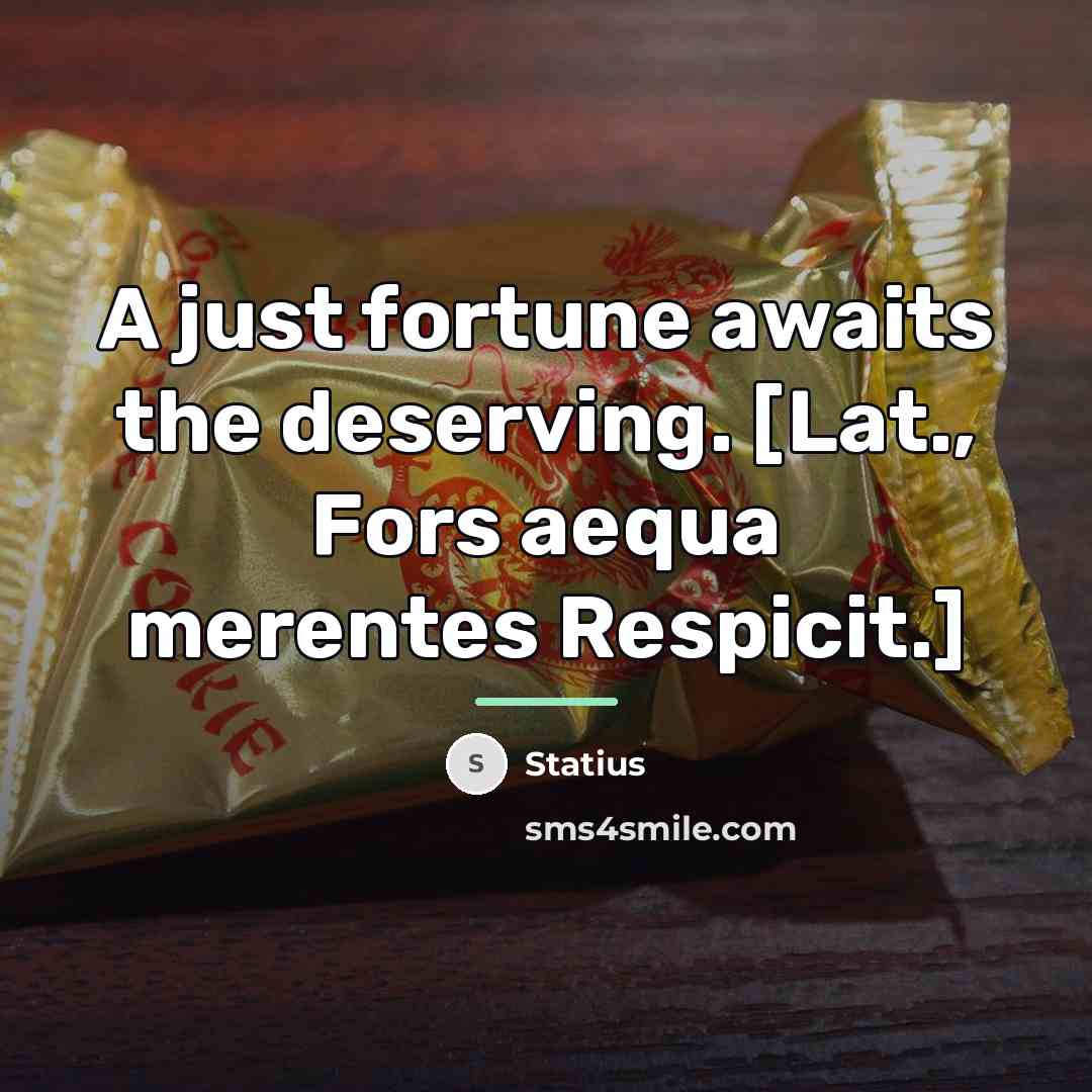“A just fortune awaits the deserving. [Lat., Fors aequa merentes…” quote by Statius