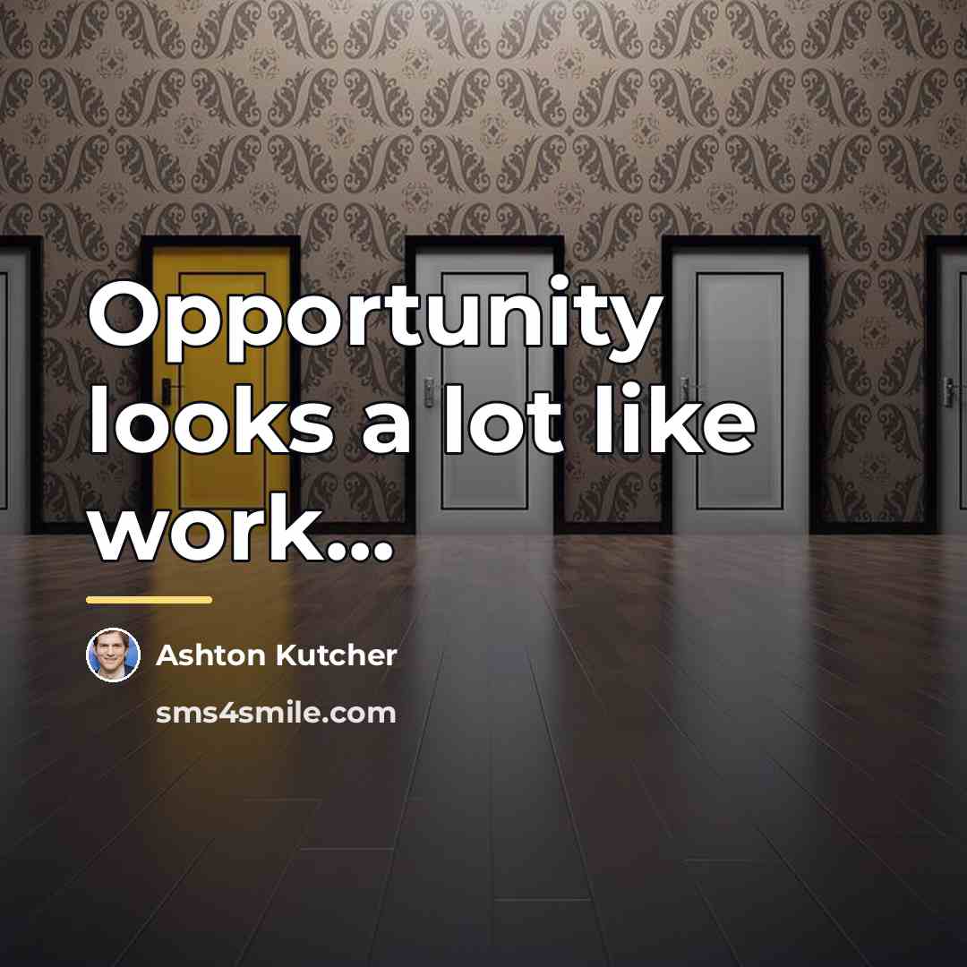 “Opportunity looks a lot like work...…” quote by Ashton Kutcher