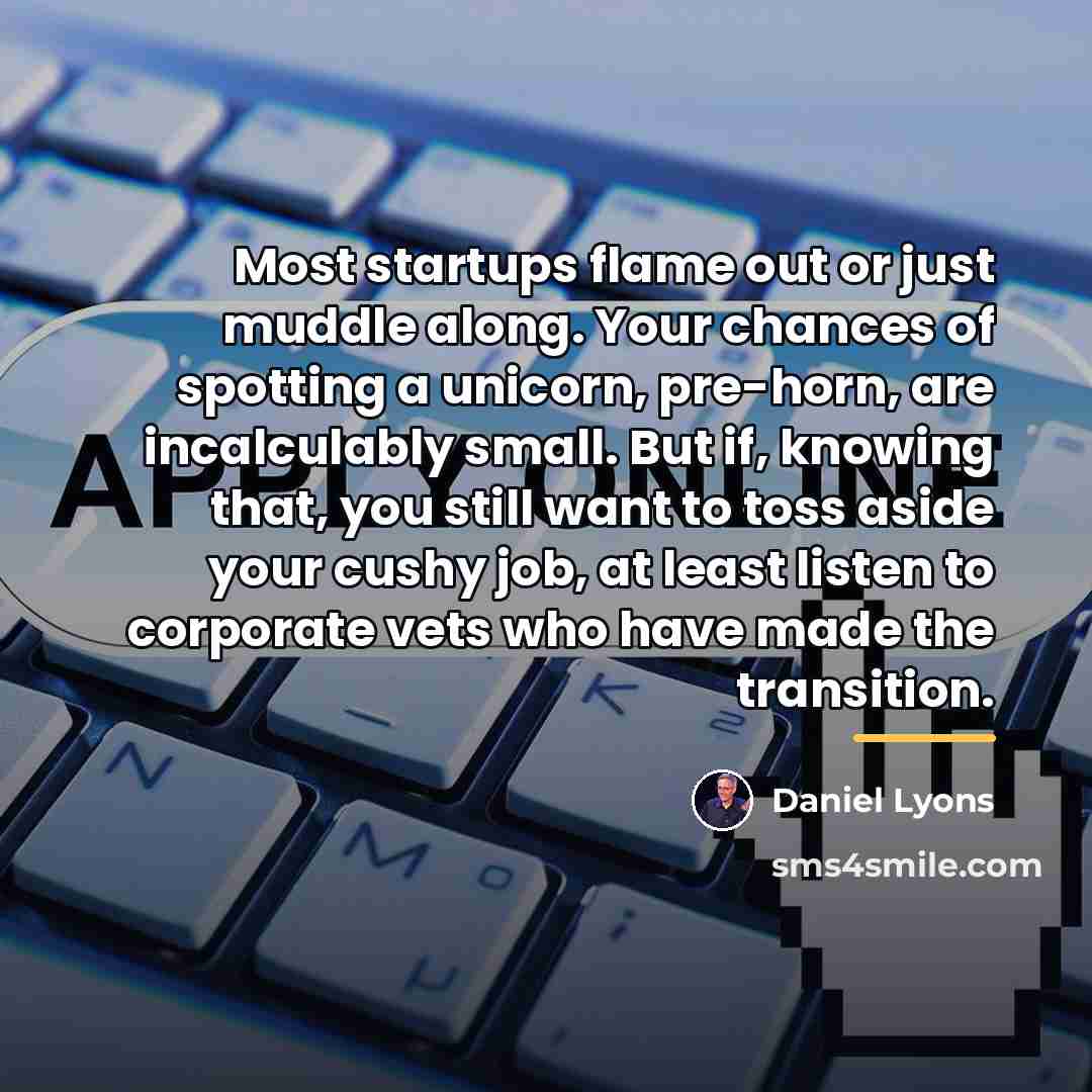 “Most startups flame out or just muddle along. Your chances…” quote by Daniel Lyons