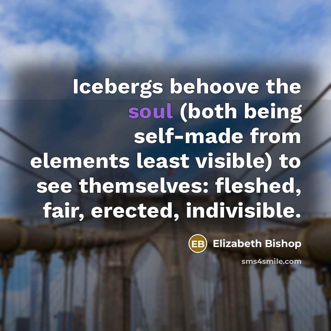 “Icebergs behoove the soul (both being self-made from elements least…” quote by Elizabeth Bishop