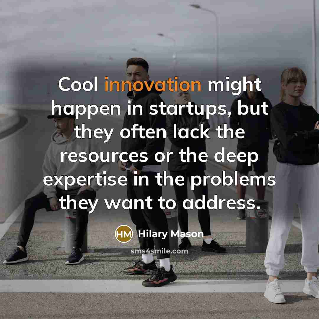 “Cool innovation might happen in startups, but they often lack…” quote by Hilary Mason