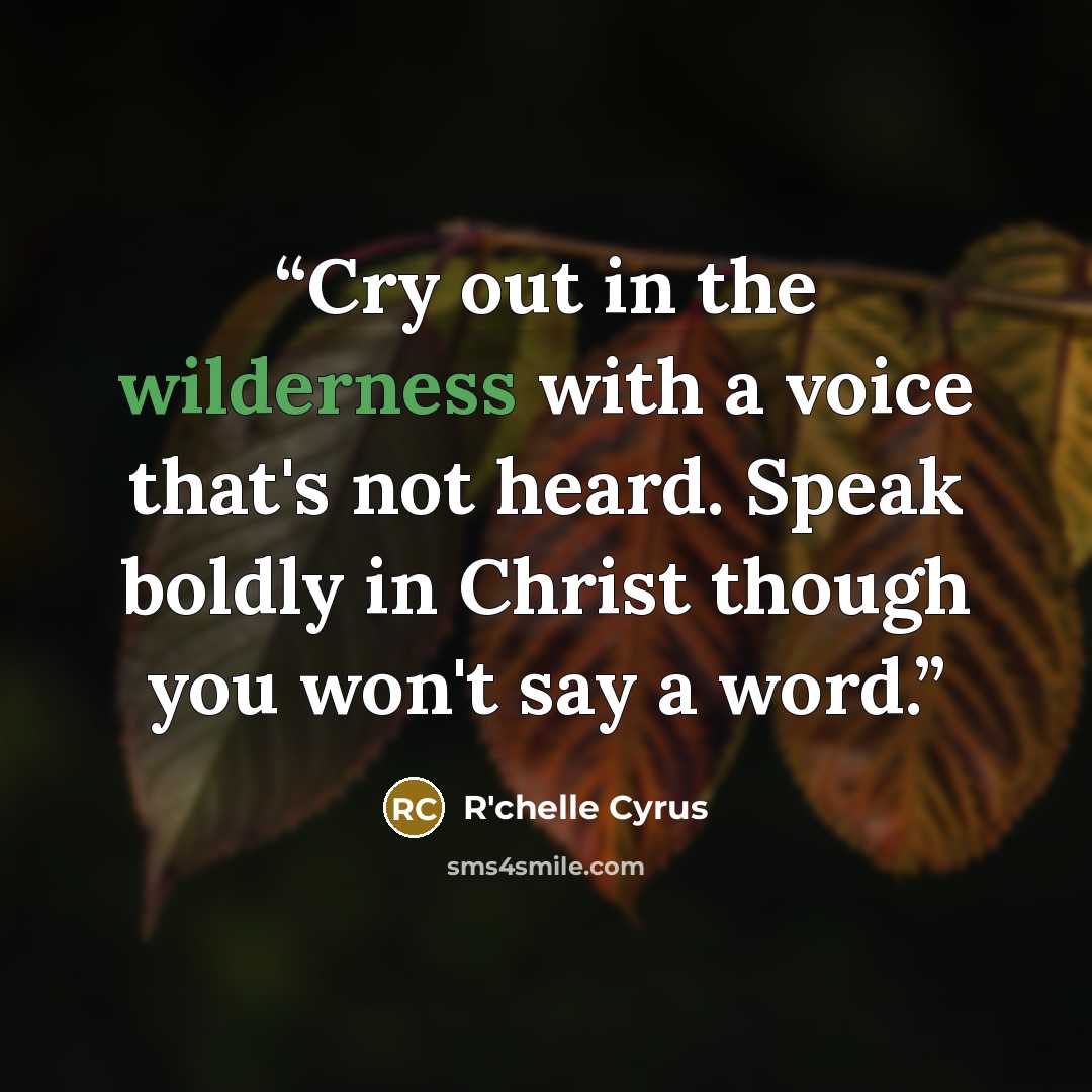 “Cry out in the wilderness with a voice that's not heard. Speak boldly in Christ though you won't say a word.” quote by R'chelle Cyrus