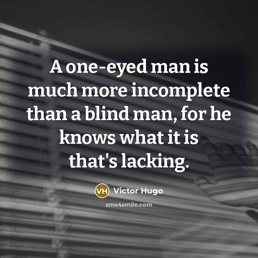 “A one-eyed man is much more incomplete than a blind…” quote by Victor Hugo