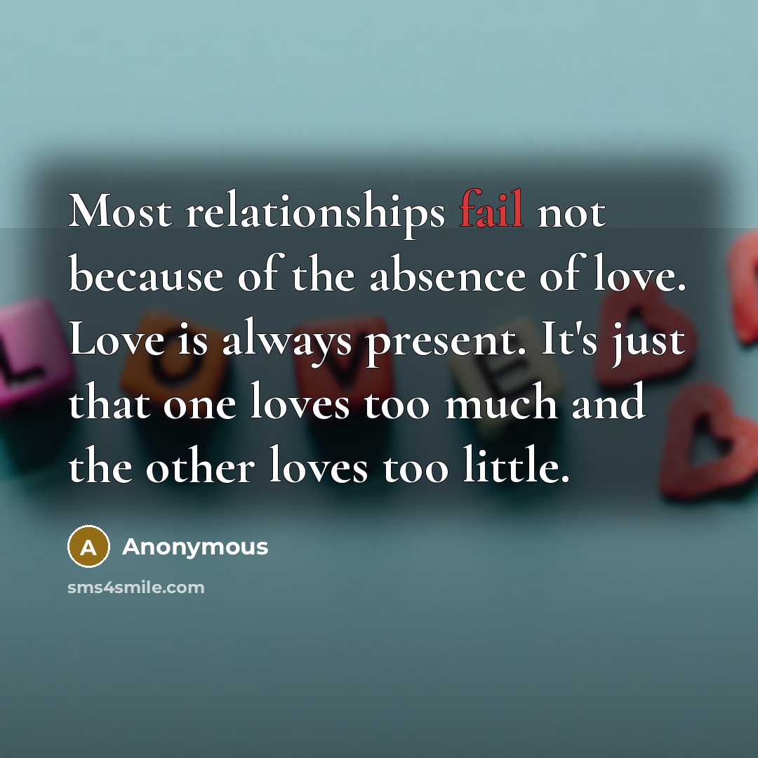 “Most relationships fail not because of the absence of love.…” quote by Anonymous