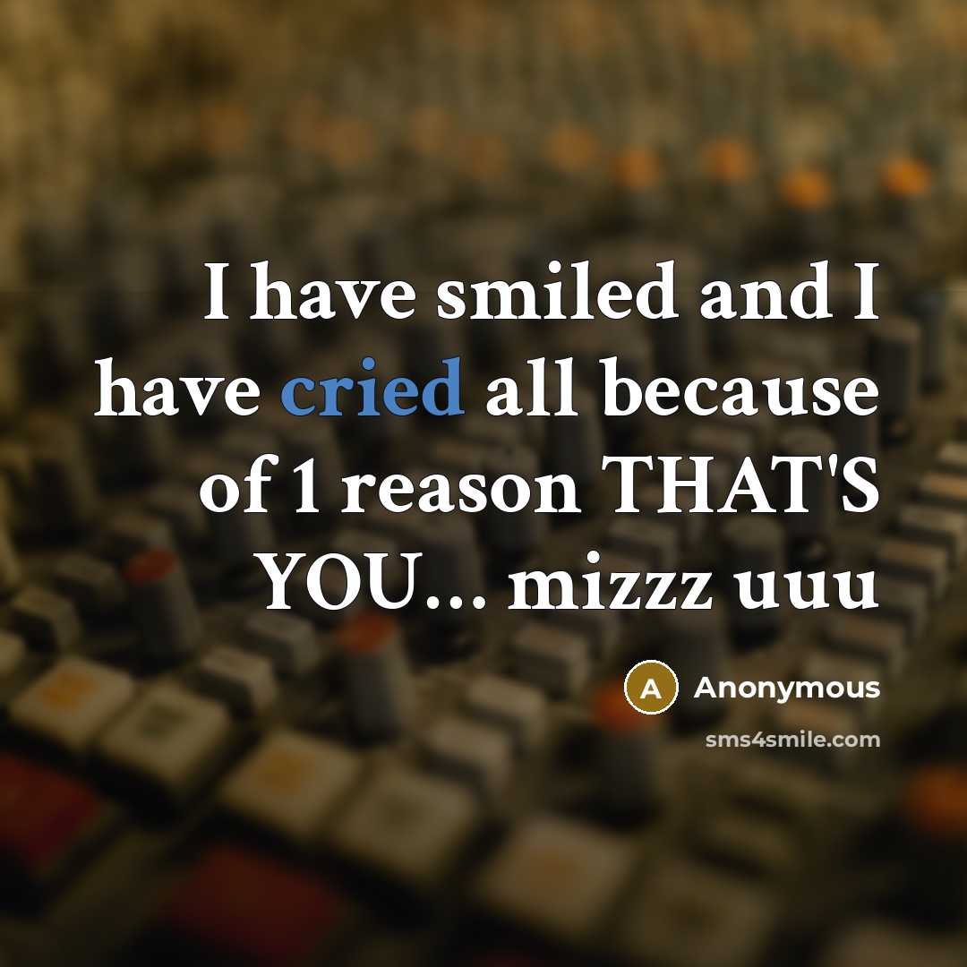 “I have smiled and I have cried all because of 1 reason THAT'S YOU… mizzz uuu” quote by Anonymous