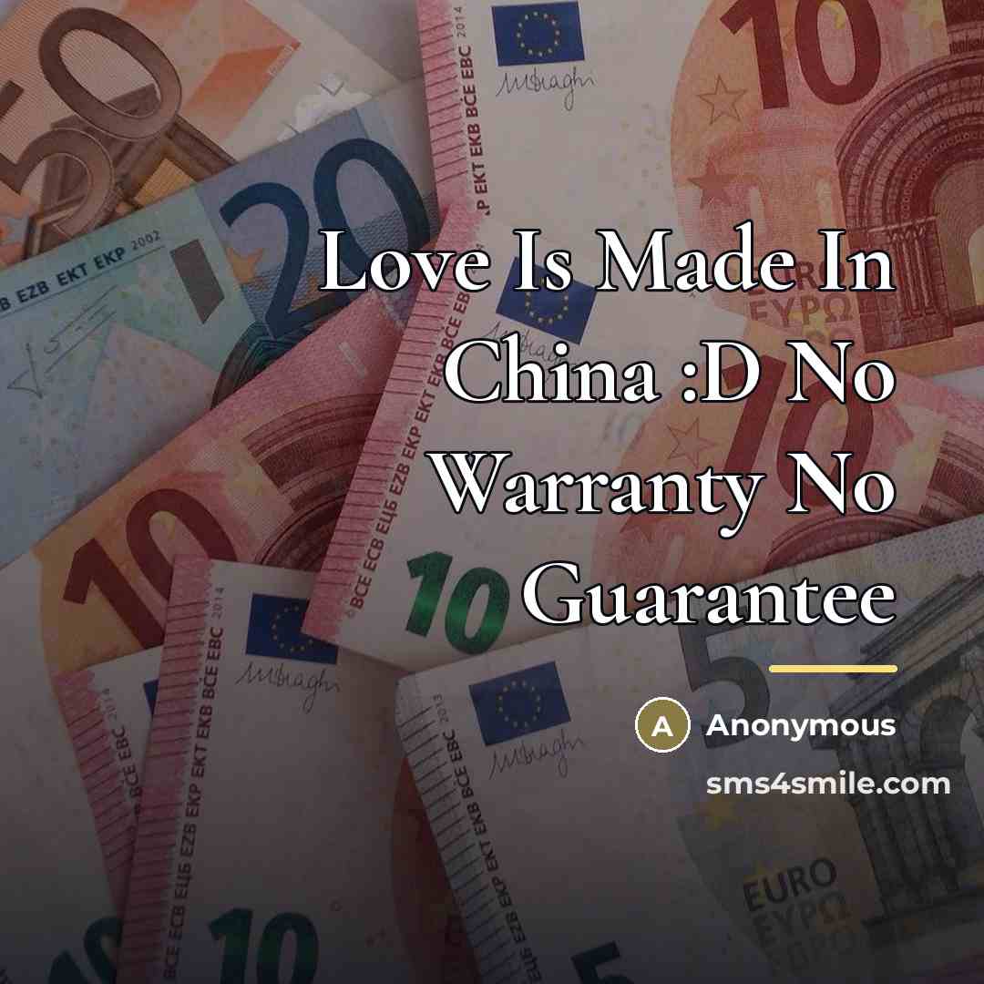 “Love Is Made In China :D No Warranty No Guarantee…” quote by Anonymous