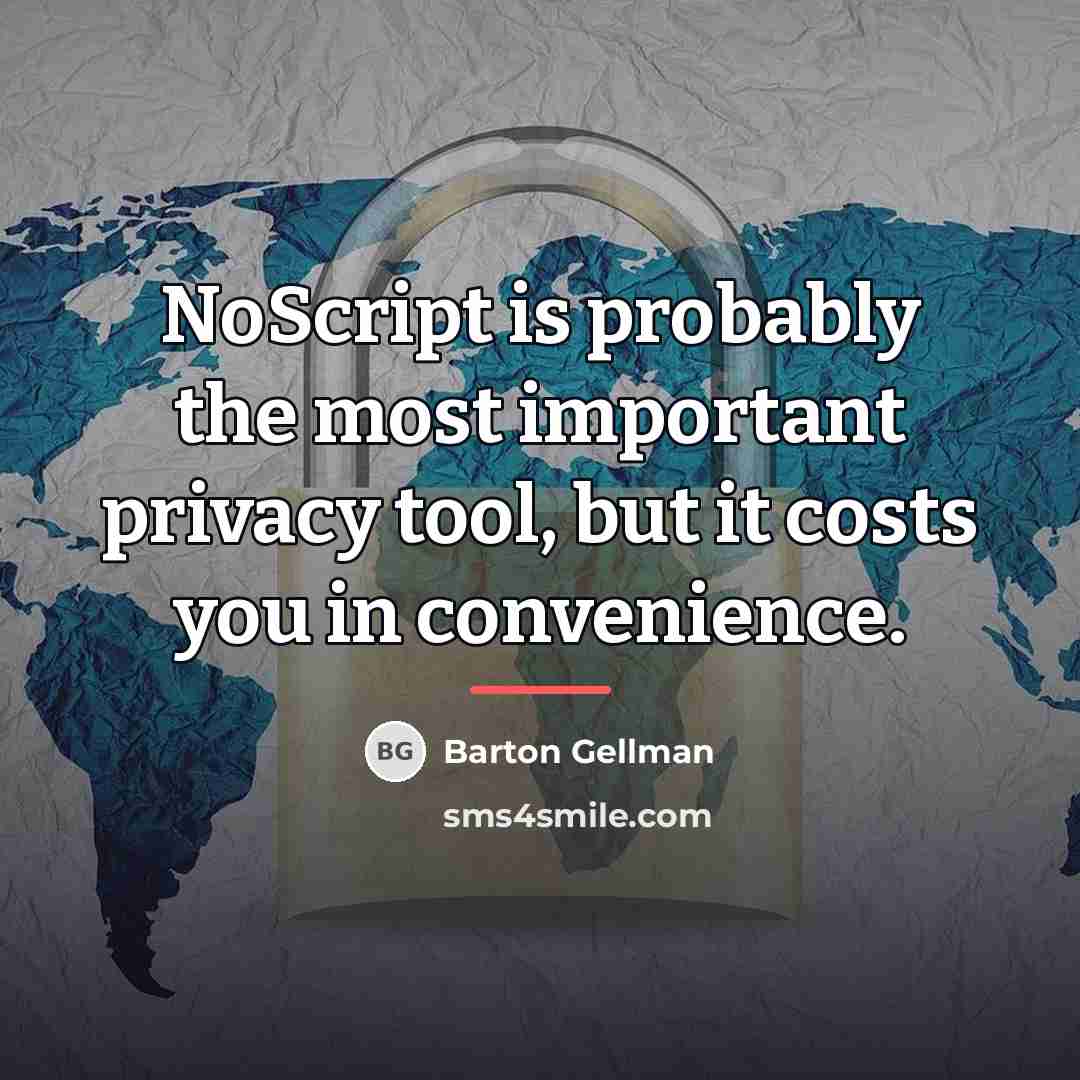 “NoScript is probably the most important privacy tool, but it…” quote by Barton Gellman