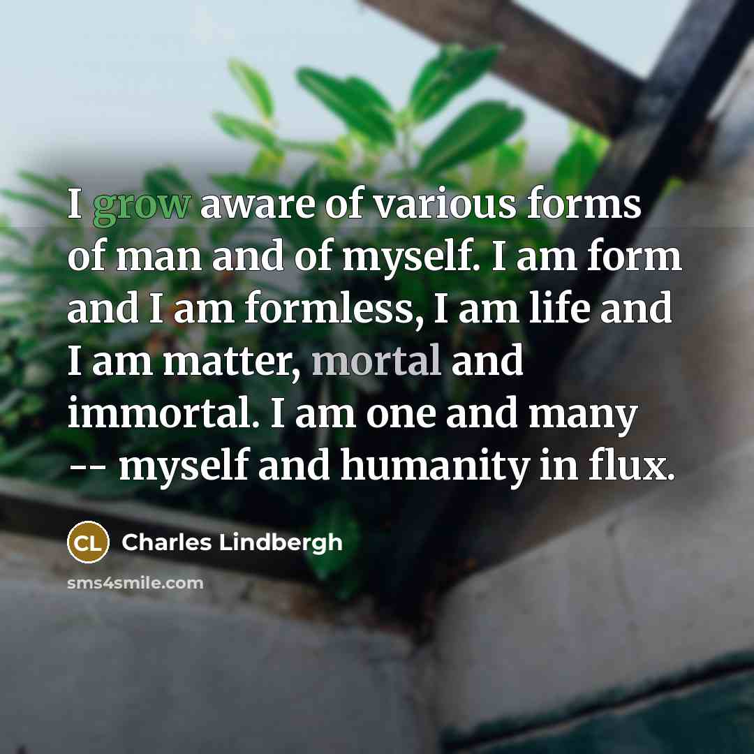 “I grow aware of various forms of man and of…” quote by Charles Lindbergh