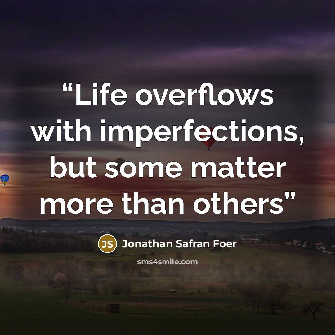 “Life overflows with imperfections, but some matter more than others” quote by Jonathan Safran Foer