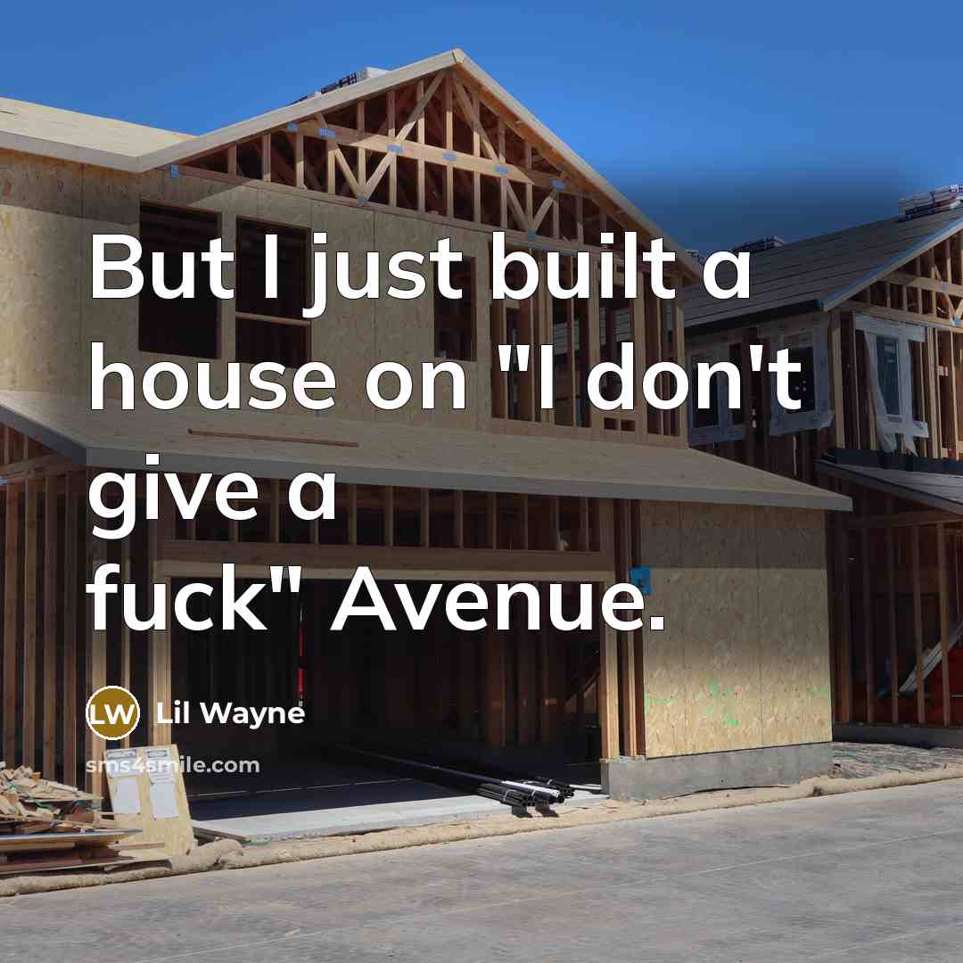 “But I just built a house on "I don't give a fuck" Avenue.” quote by Lil Wayne