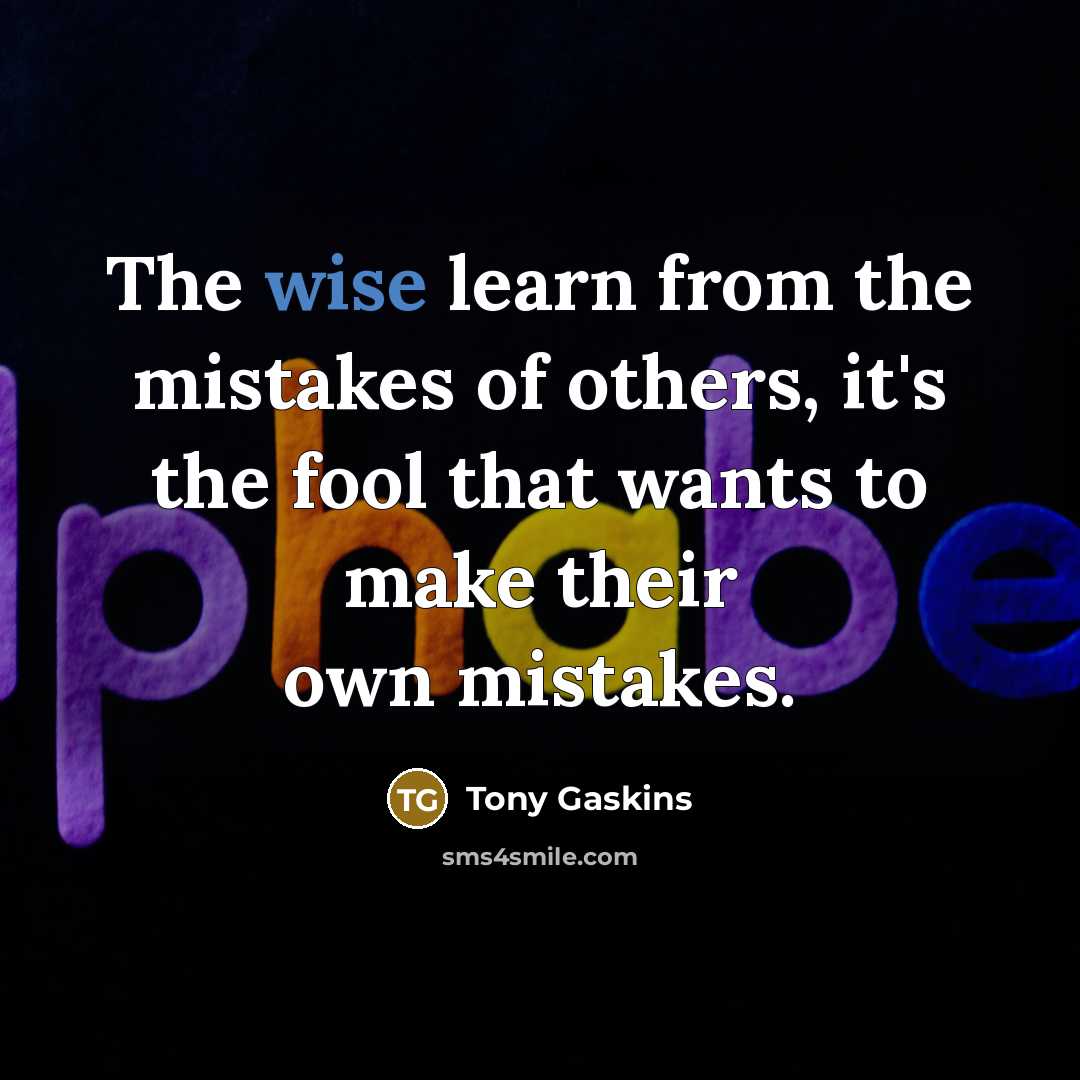 “The wise learn from the mistakes of others, it's the…” quote by Tony Gaskins