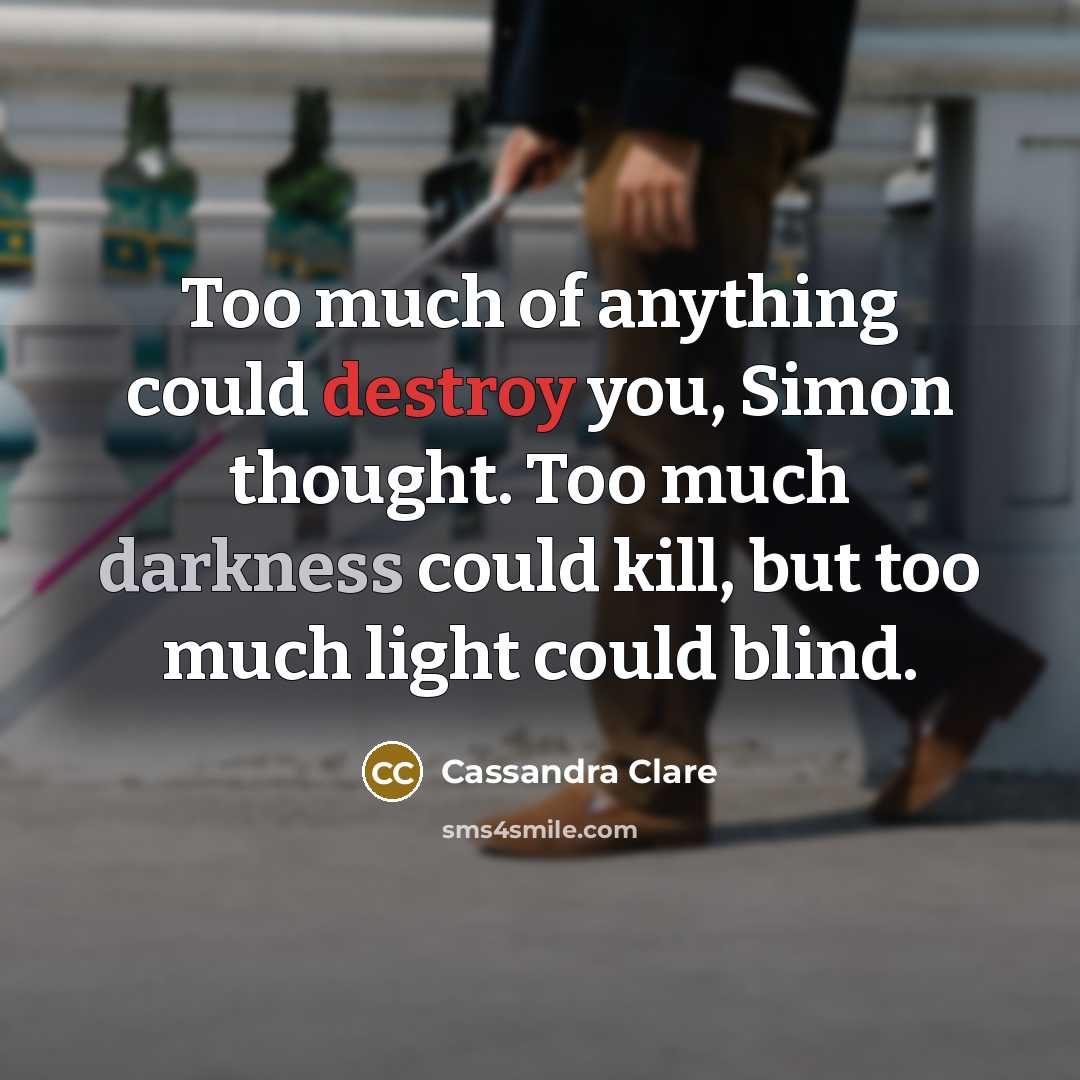 “Too much of anything could destroy you, Simon thought. Too…” quote by Cassandra Clare
