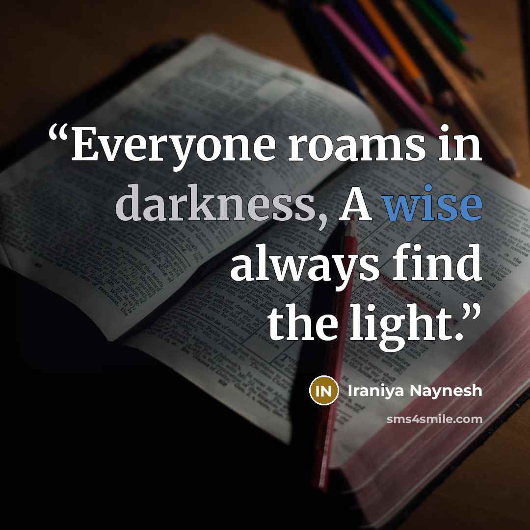 “Everyone roams in darkness, A wise always find the light.” quote by Iraniya Naynesh