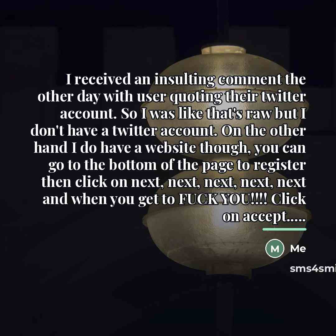“I received an insulting comment the other day with user…” quote by Me