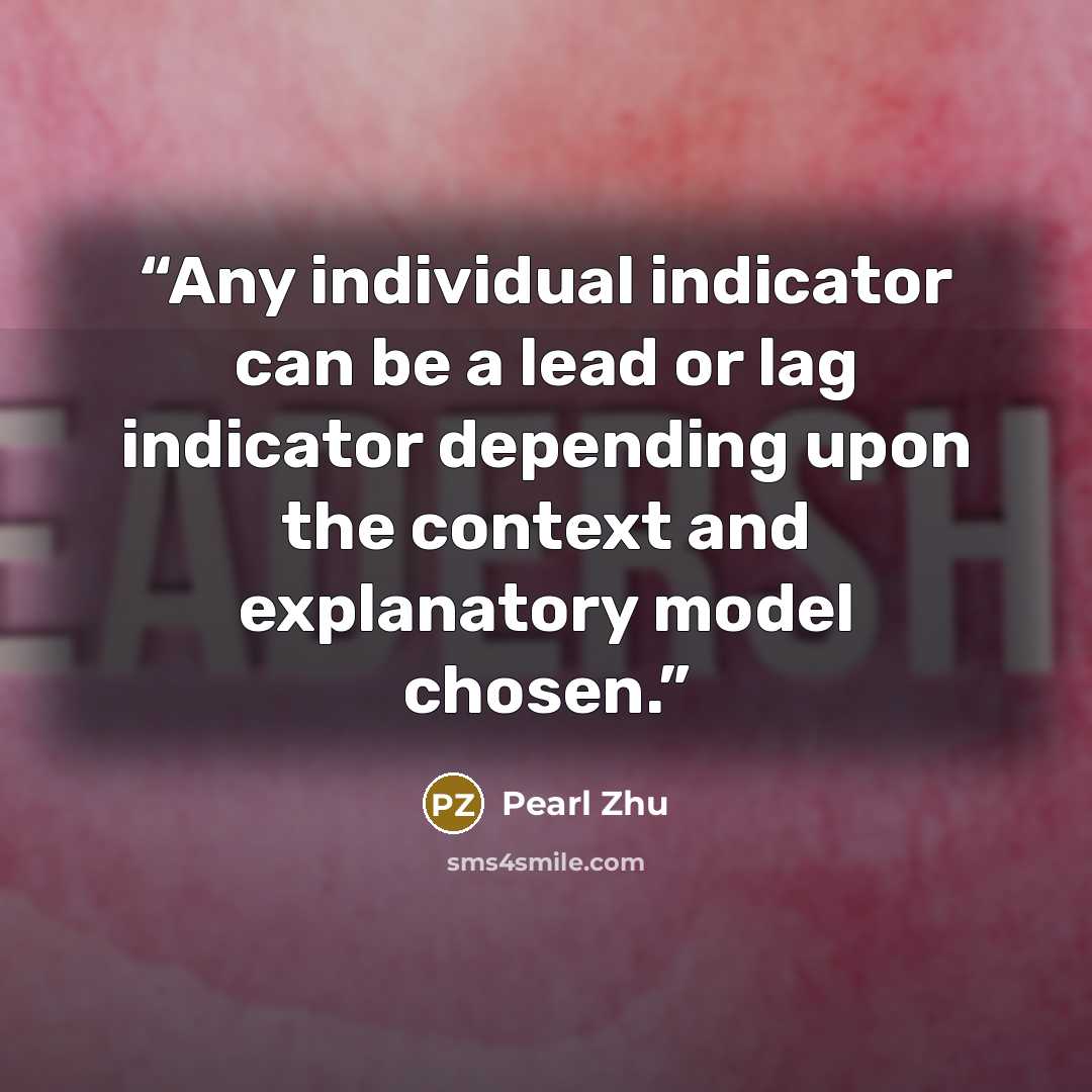 “Any individual indicator can be a lead or lag indicator depending upon the context and explanatory model chosen.” quote by Pearl Zhu