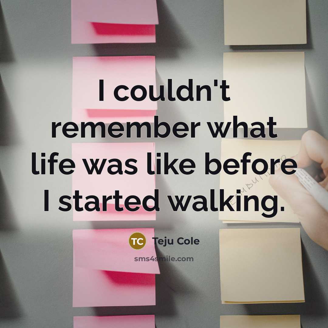 “I couldn't remember what life was like before I started…” quote by Teju Cole