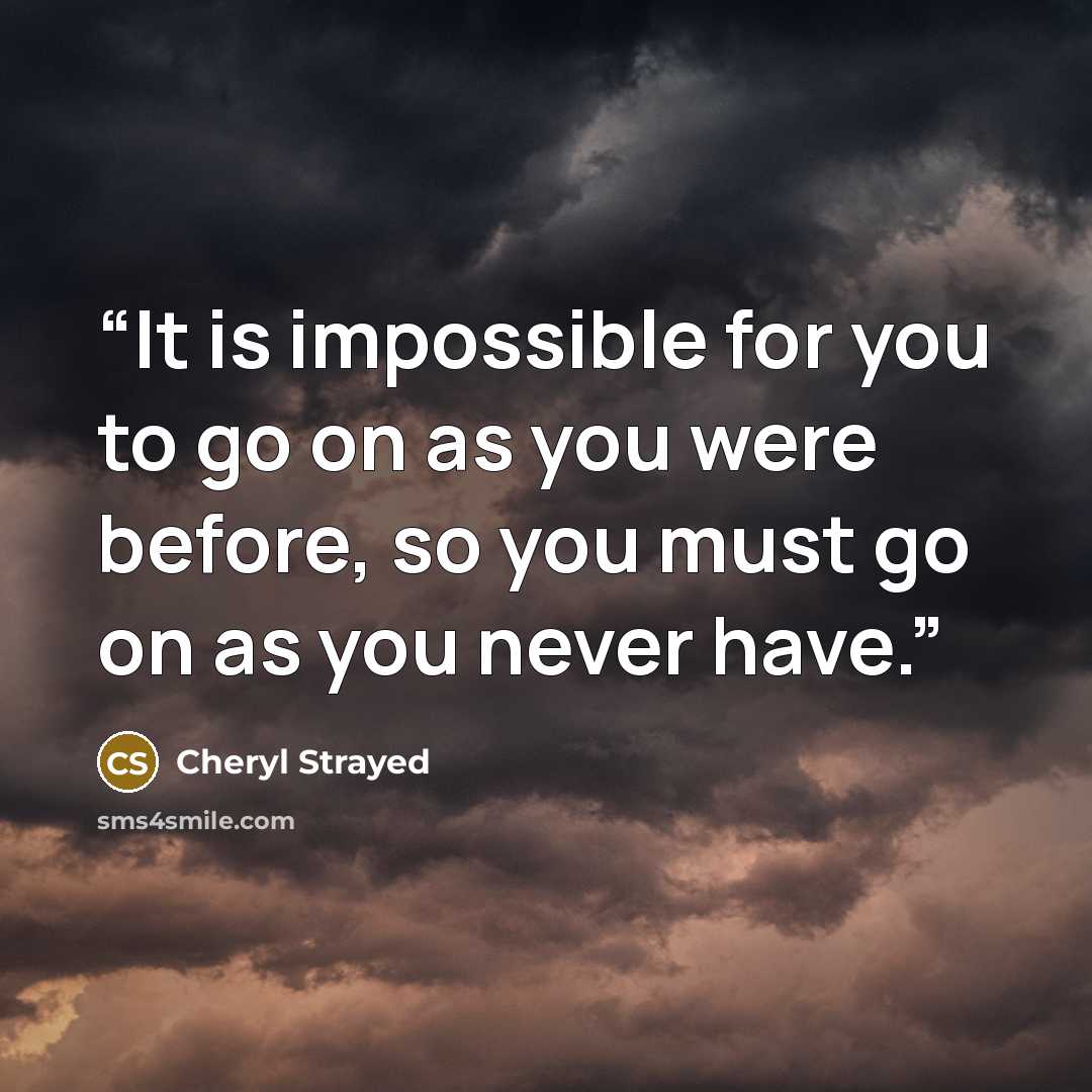 “It is impossible for you to go on as you were before, so you must go on as you never have.” quote by Cheryl Strayed