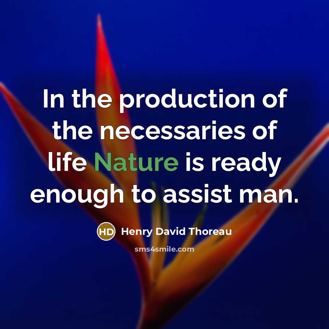 “In the production of the necessaries of life Nature is…” quote by Henry David Thoreau