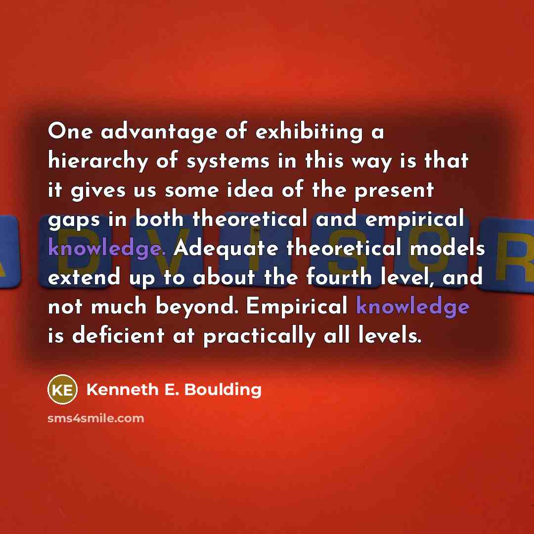 “One advantage of exhibiting a hierarchy of systems in this…” quote by Kenneth E. Boulding