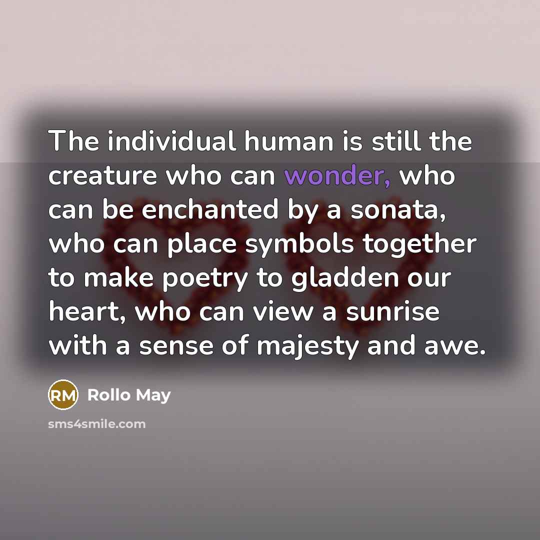 “The individual human is still the creature who can wonder,…” quote by Rollo May