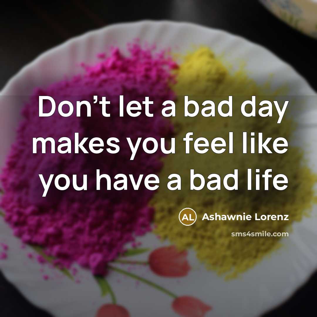 “Don't let a bad day makes you feel like you have a bad life” quote by Ashawnie Lorenz