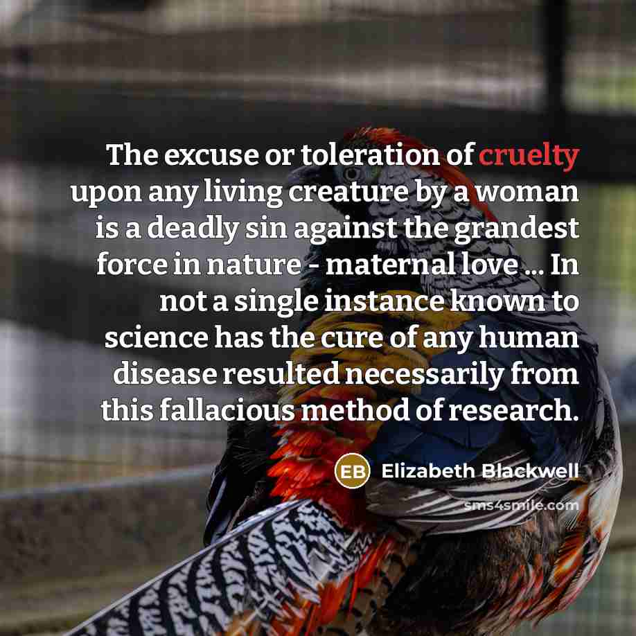 “The excuse or toleration of cruelty upon any living creature…” quote by Elizabeth Blackwell