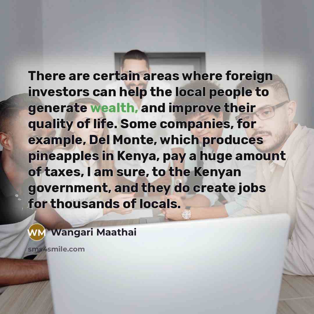 “There are certain areas where foreign investors can help the…” quote by Wangari Maathai