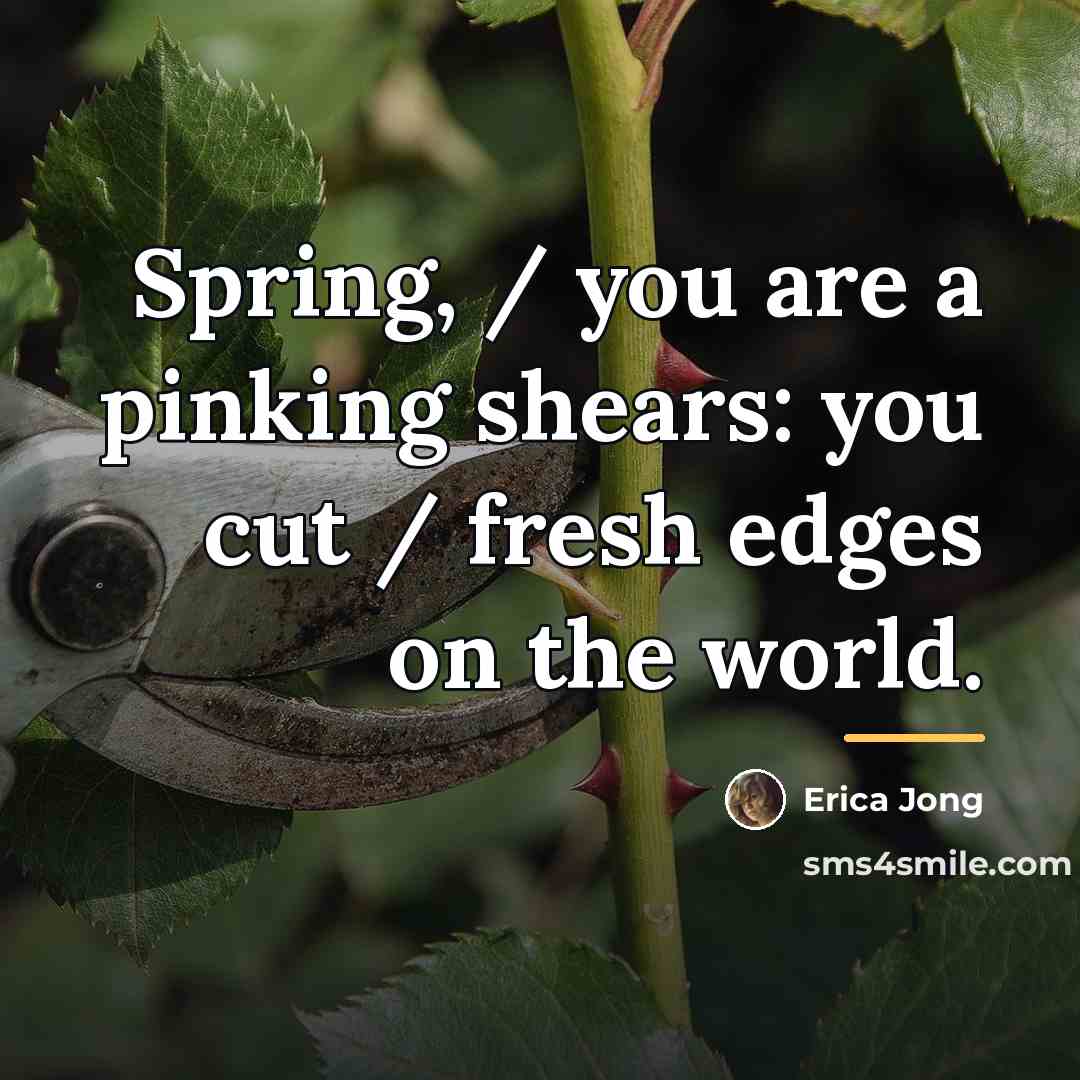 “Spring, / you are a pinking shears: you cut /…” quote by Erica Jong
