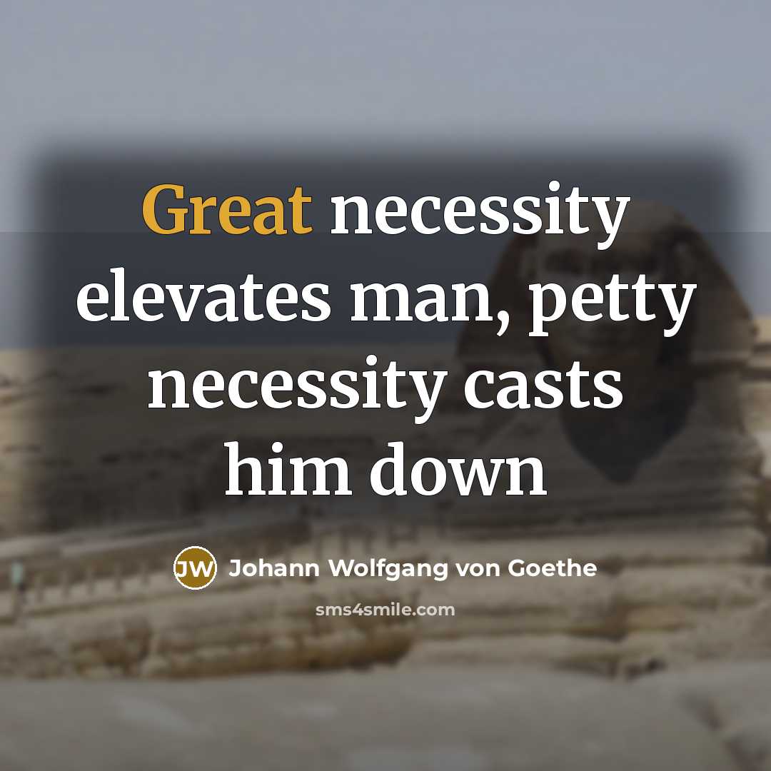 “Great necessity elevates man, petty necessity casts him down…” quote by Johann Wolfgang von Goethe
