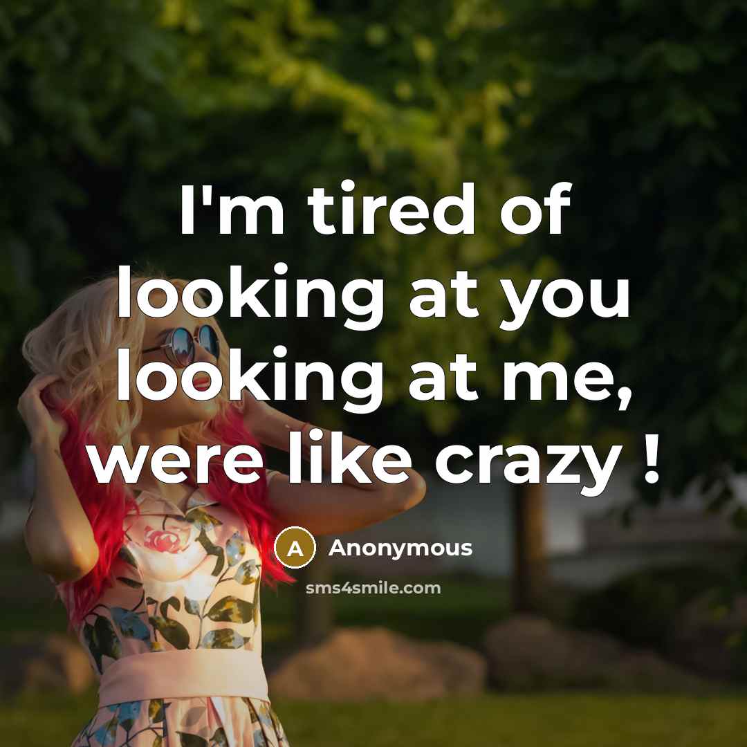 “I'm tired of looking at you looking at me, were like crazy !” quote by Anonymous