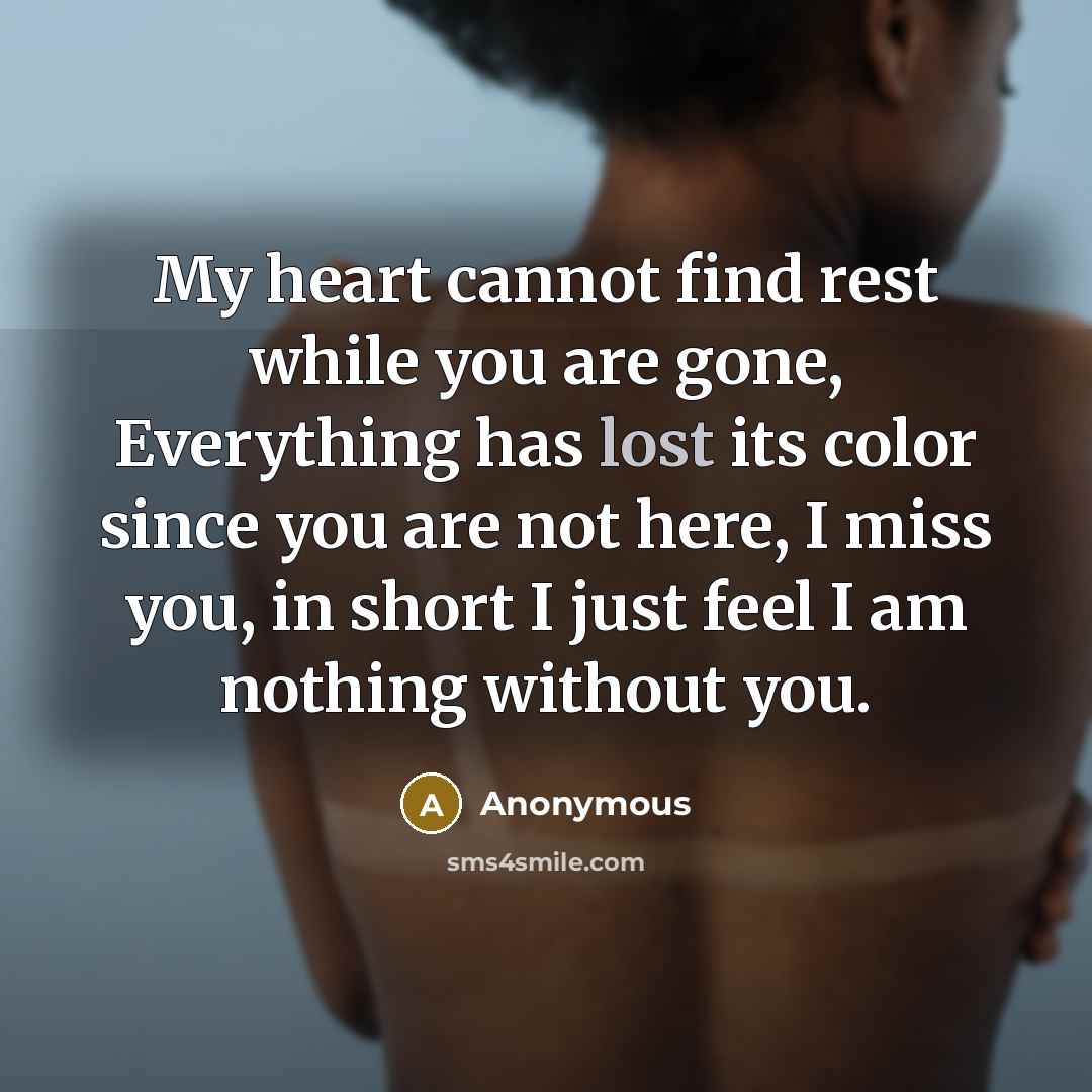 “My heart cannot find rest while you are gone, Everything…” quote by Anonymous