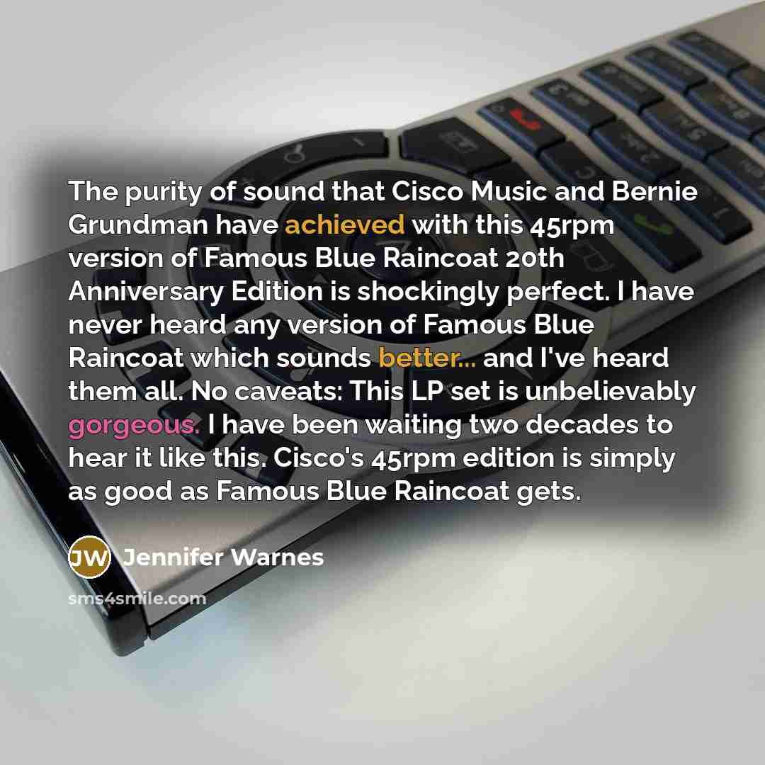 “The purity of sound that Cisco Music and Bernie Grundman…” quote by Jennifer Warnes