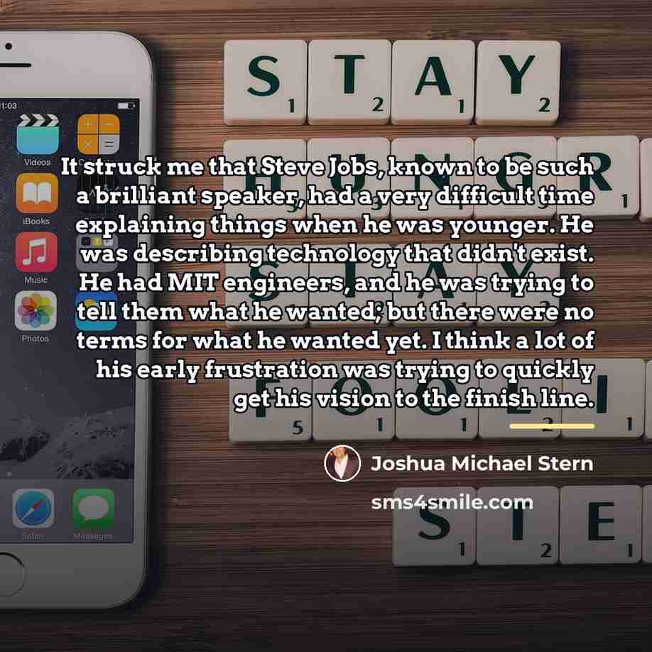 “It struck me that Steve Jobs, known to be such…” quote by Joshua Michael Stern