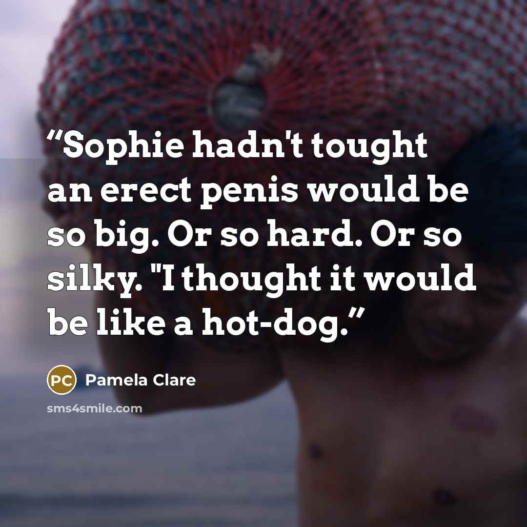 “Sophie hadn't tought an erect penis would be so big. Or so hard. Or so silky. "I thought it would be like a hot-dog.” quote by Pamela Clare