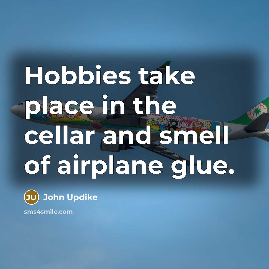 “Hobbies take place in the cellar and smell of airplane…” quote by John Updike