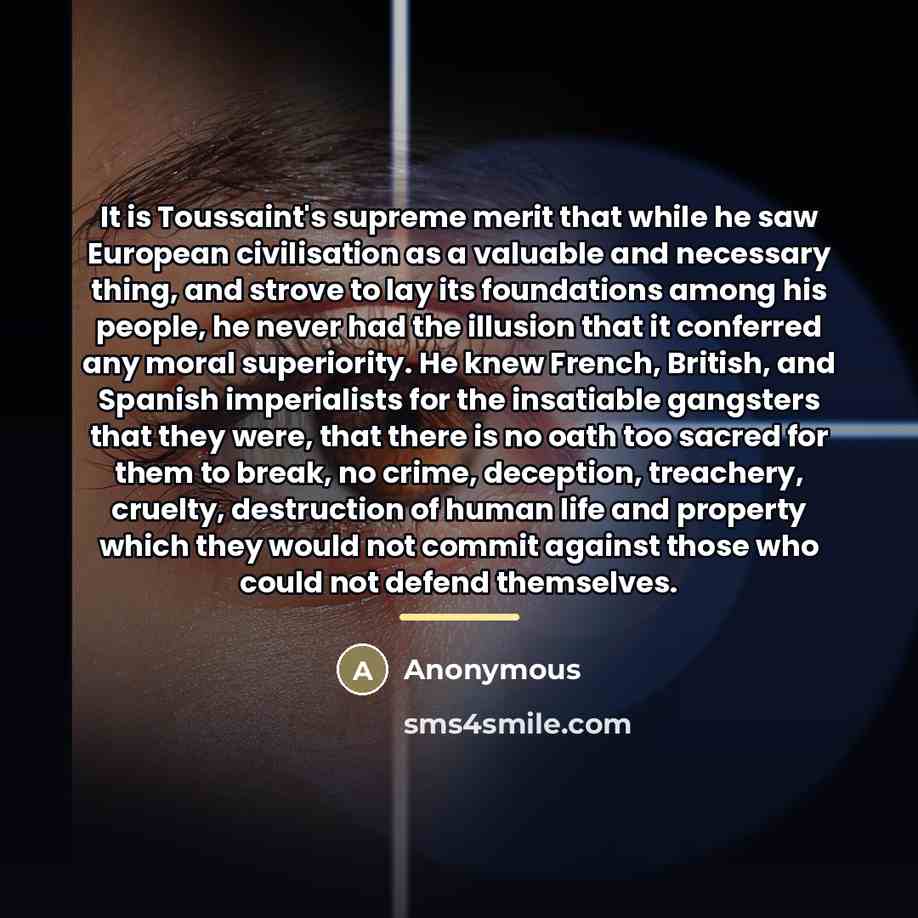 “It is Toussaint's supreme merit that while he saw European…” quote by Anonymous