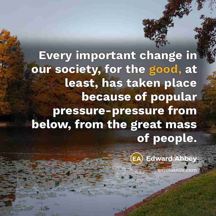 “Every important change in our society, for the good, at…” quote by Edward Abbey