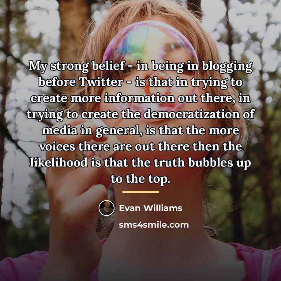 “My strong belief - in being in blogging before Twitter…” quote by Evan Williams